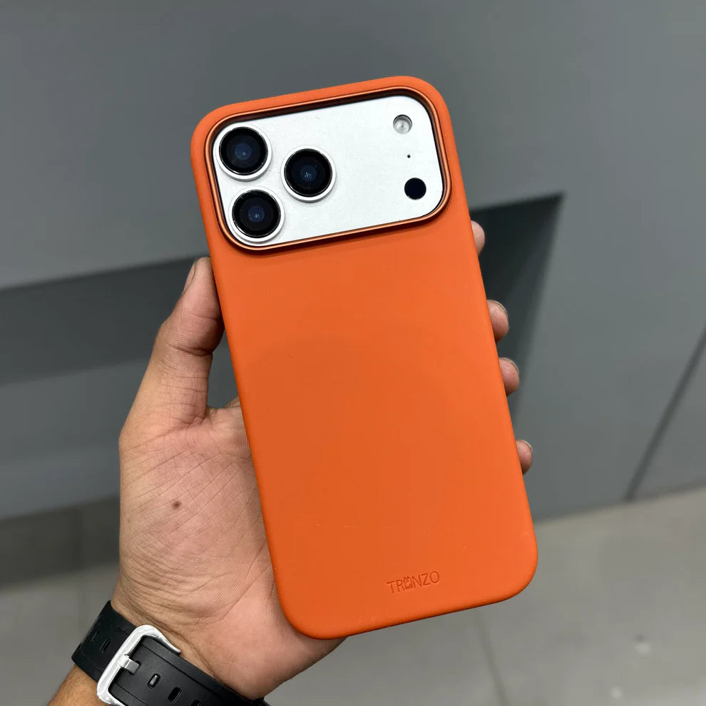 TRONZO BC-150 – Premium Textured Leather MagSafe Orange iPhone Case