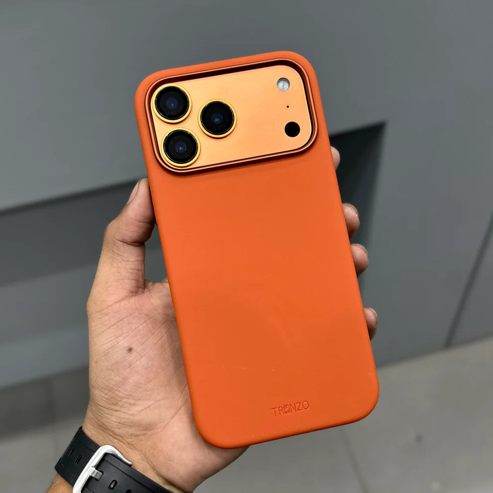 TRONZO BC-150 – Premium Textured Leather MagSafe Orange iPhone Case