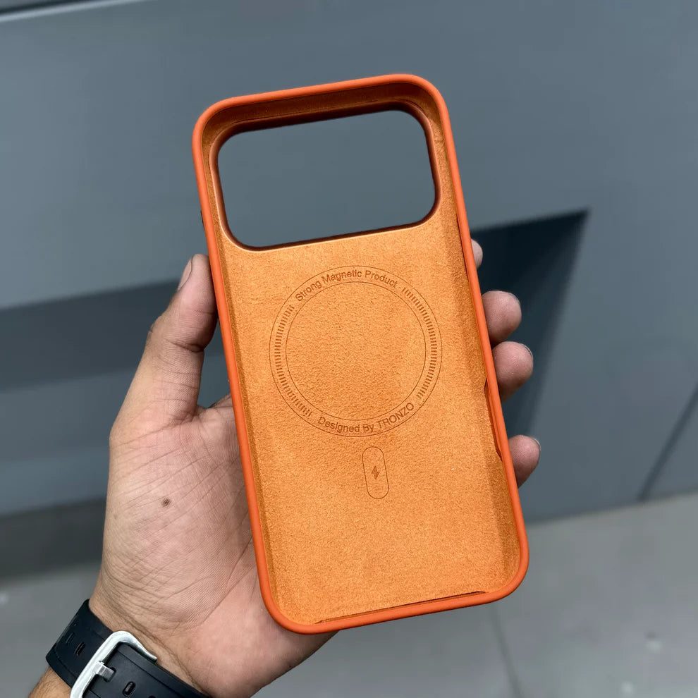 TRONZO BC-150 – Premium Textured Leather MagSafe Orange iPhone Case