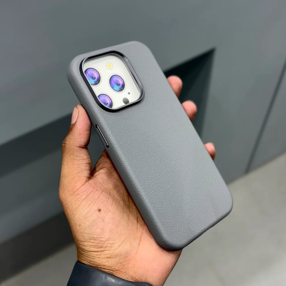 TRONZO BC-150 – Premium Textured Leather MagSafe Gray iPhone Case