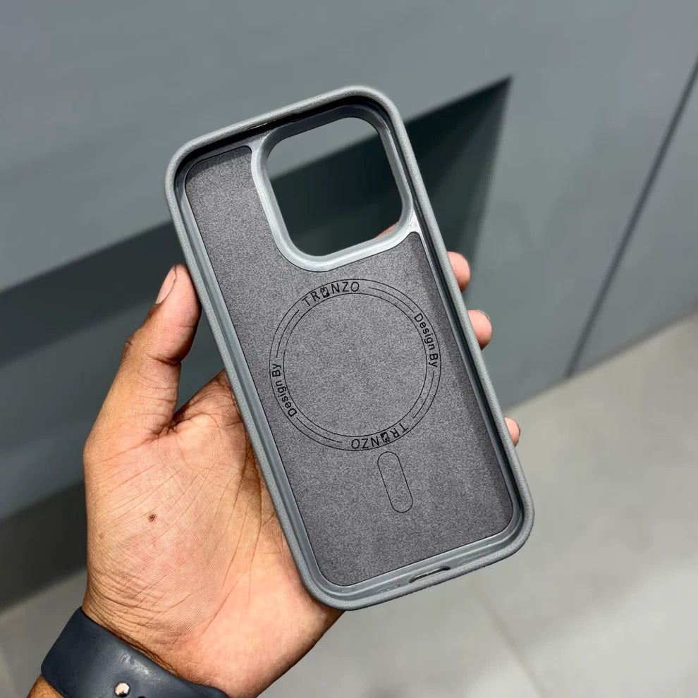 TRONZO BC-150 – Premium Textured Leather MagSafe Gray iPhone Case