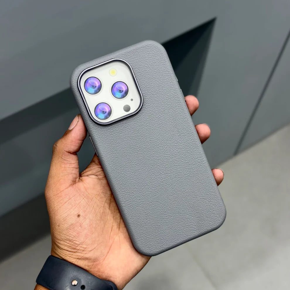 TRONZO BC-150 – Premium Textured Leather MagSafe Gray iPhone Case