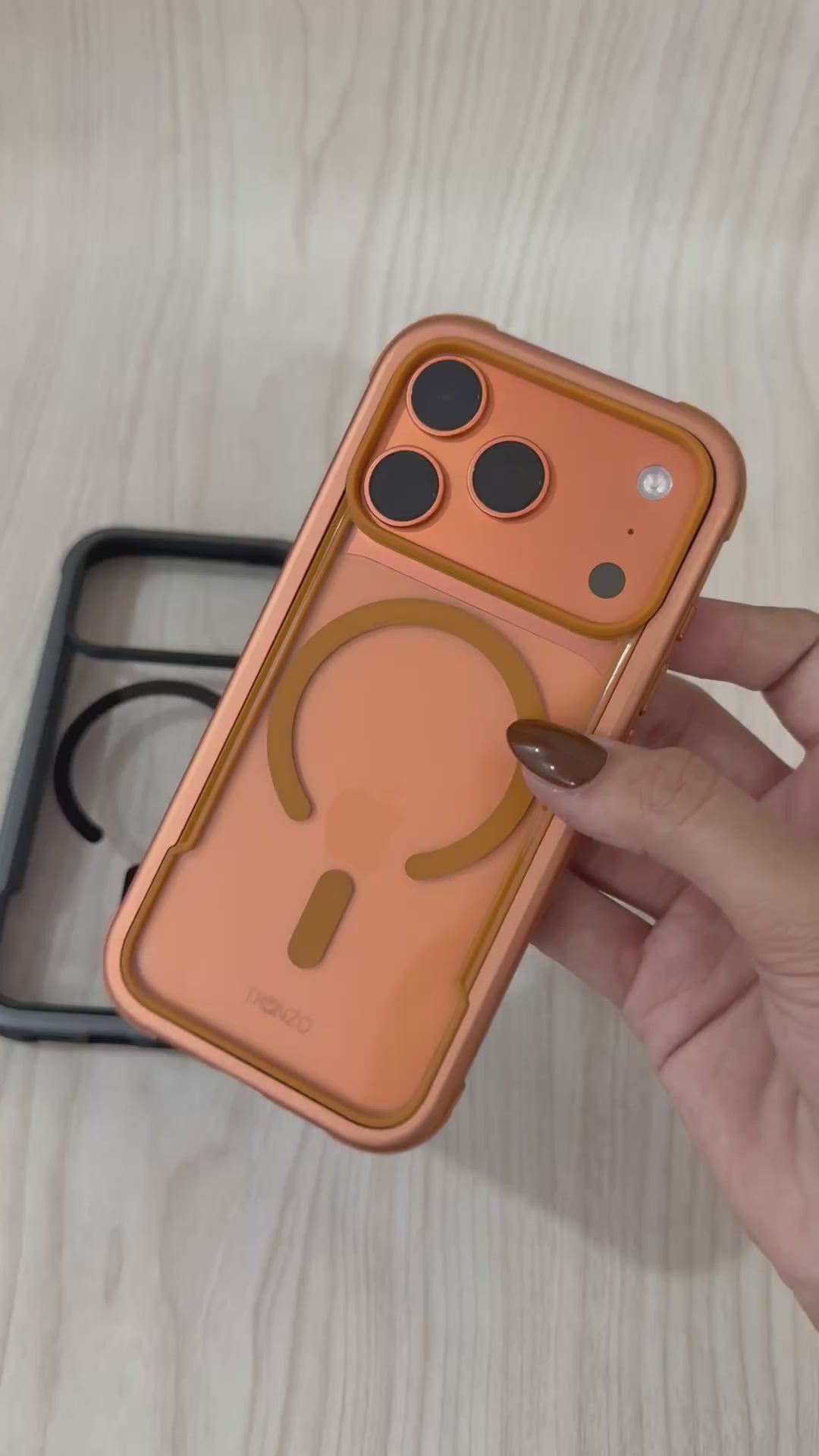 TRONZO Frosted Shield – Orange Transparent MagSafe iPhone Case